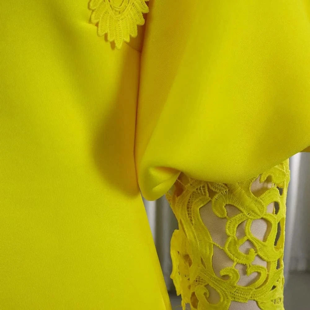 Elegant Dresses for Woman Off the Shoulder Lantern Sleeve Lace Patchwork Sheath Package Hips Ankle Length Luxury Birthday Dress