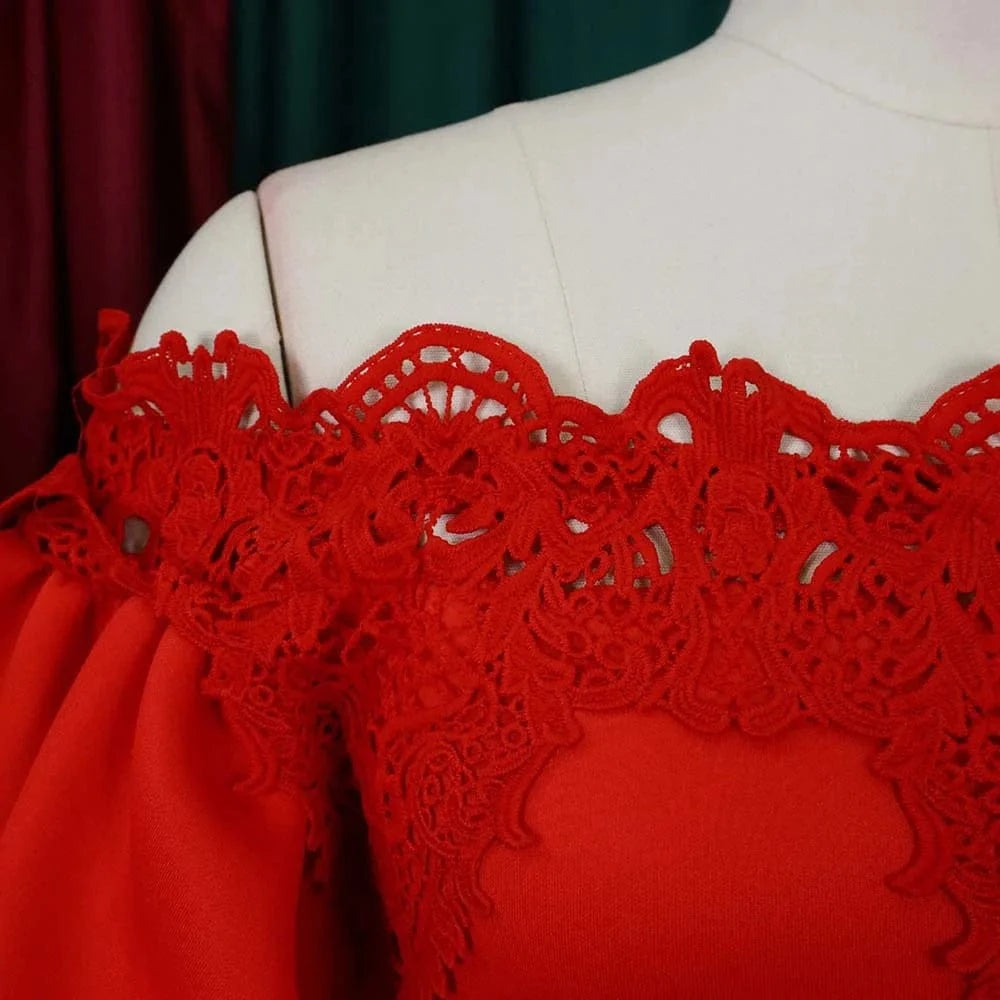 Elegant Dresses for Woman Off the Shoulder Lantern Sleeve Lace Patchwork Sheath Package Hips Ankle Length Luxury Birthday Dress