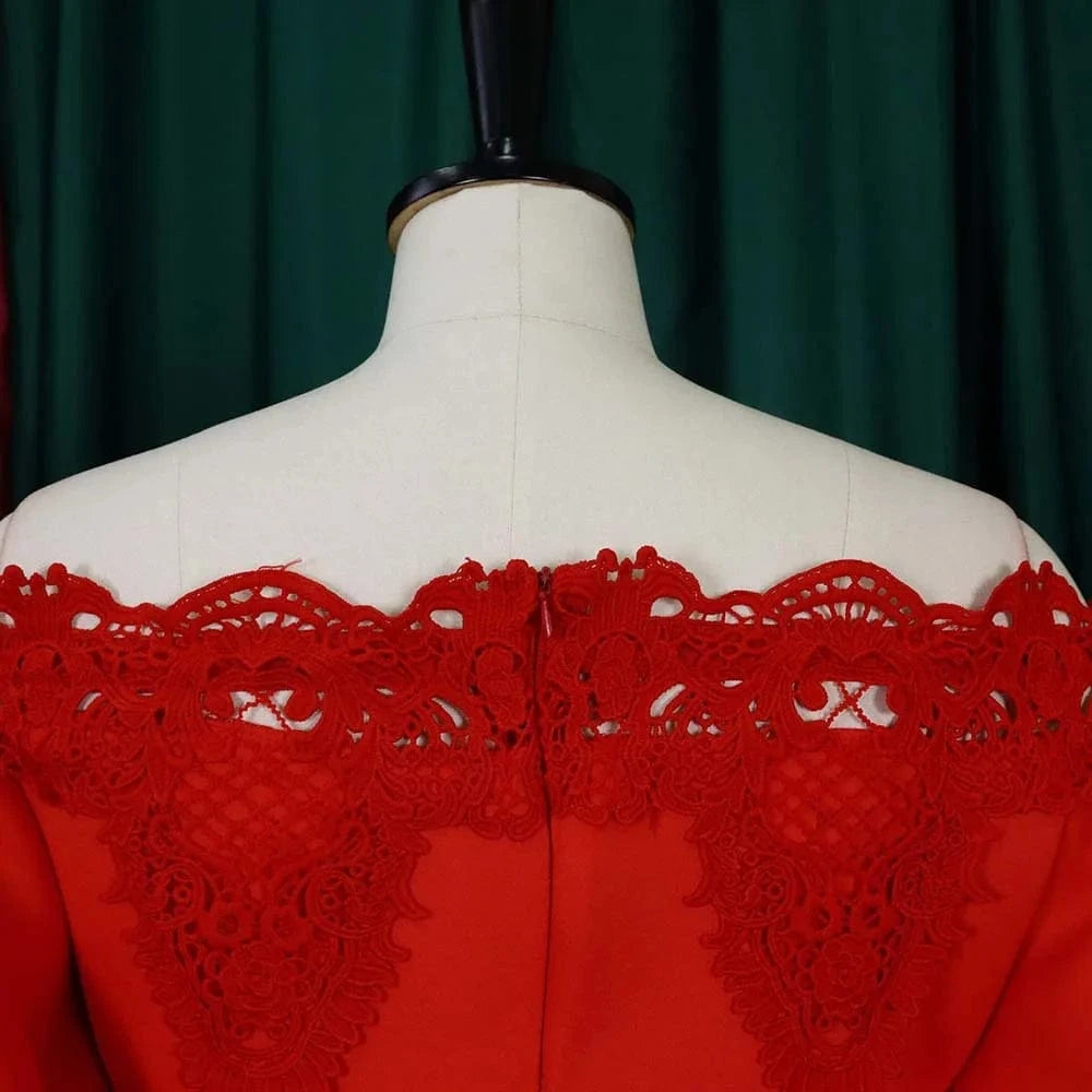 Elegant Dresses for Woman Off the Shoulder Lantern Sleeve Lace Patchwork Sheath Package Hips Ankle Length Luxury Birthday Dress