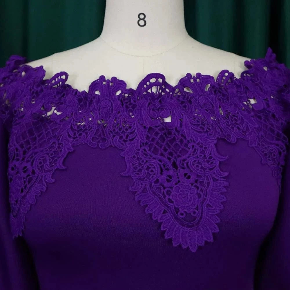 Elegant Dresses for Woman Off the Shoulder Lantern Sleeve Lace Patchwork Sheath Package Hips Ankle Length Luxury Birthday Dress