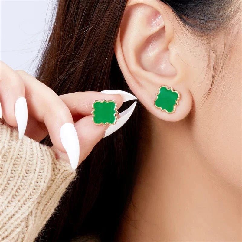 Elegant Earrings / ER23Y1210-3 Rinhoo Black Color Ear Women's Girls Classic Cute Fresh Lucky Four-Leaf Clover Shape Ear Stud Earrings Fashion Jewelry