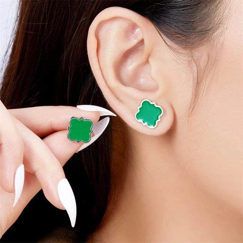 Elegant Earrings / ER23Y1210-4 Rinhoo Black Color Ear Women's Girls Classic Cute Fresh Lucky Four-Leaf Clover Shape Ear Stud Earrings Fashion Jewelry