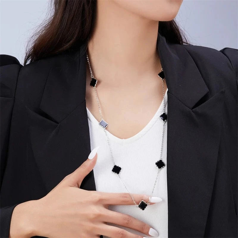 Elegant Earrings / NC23Y0586-1 Rinhoo Black Color Ear Women's Girls Classic Cute Fresh Lucky Four-Leaf Clover Shape Ear Stud Earrings Fashion Jewelry