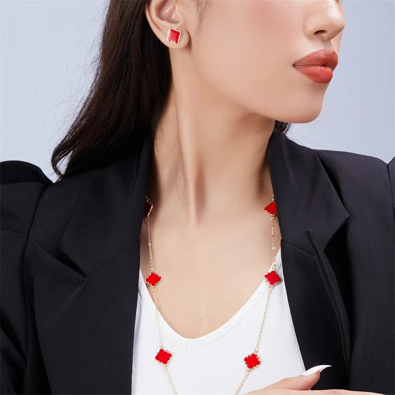 Elegant Earrings / NC23Y0586-2 Rinhoo Black Color Ear Women's Girls Classic Cute Fresh Lucky Four-Leaf Clover Shape Ear Stud Earrings Fashion Jewelry
