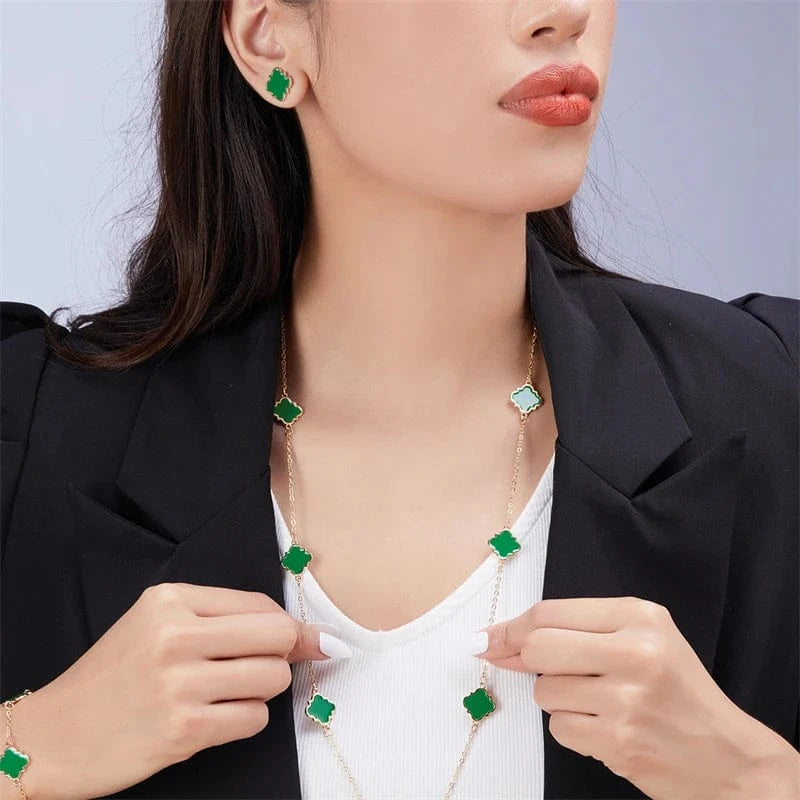 Elegant Earrings / NC23Y0586-4 Rinhoo Black Color Ear Women's Girls Classic Cute Fresh Lucky Four-Leaf Clover Shape Ear Stud Earrings Fashion Jewelry