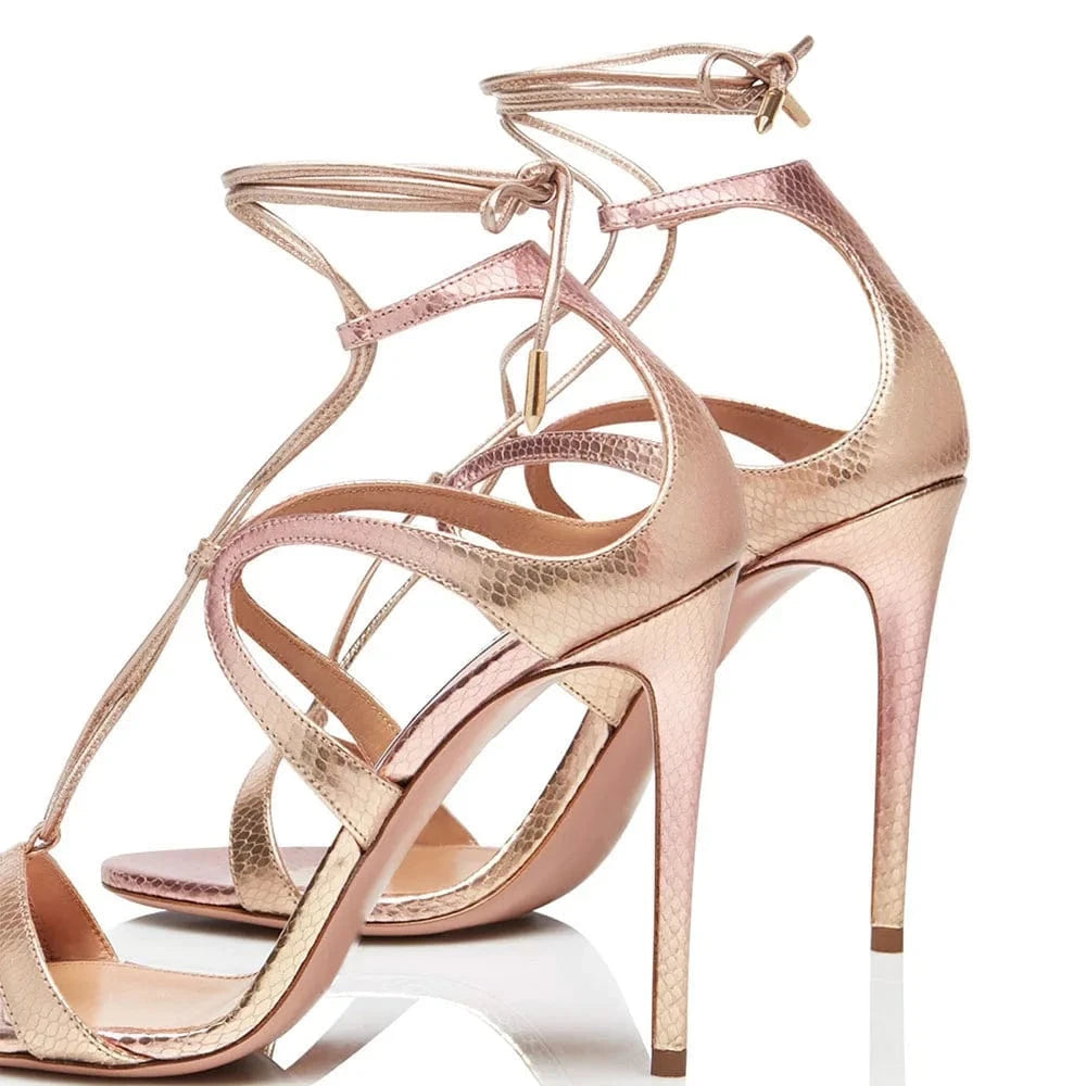 Elegant High Heel Sandal Heels  Shoes For women Strappy High Heel Ladies Rose Gold Stilettos