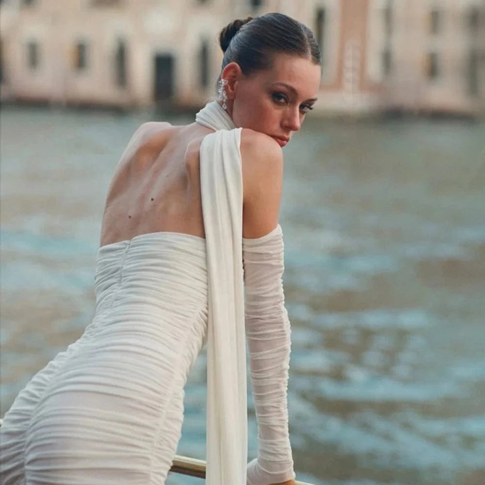 Elegant Ivory Ruffle Party Gown Latest Prom Evening Dress Woman Dresses 2024