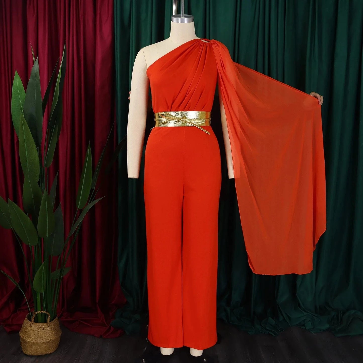 Elegant Jumpsuits & Rompers for Woman One Shoulder Flying Sleeve High Waisted Luxury Birthday Party Dinner Outfits Overalls 2024