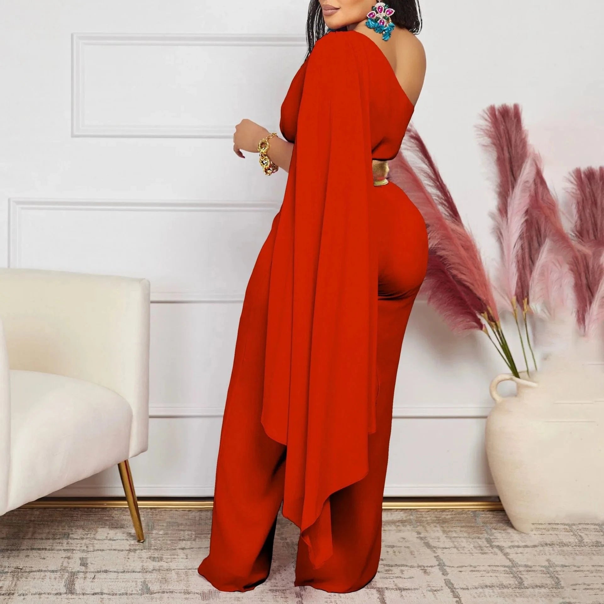 Elegant Jumpsuits & Rompers for Woman One Shoulder Flying Sleeve High Waisted Luxury Birthday Party Dinner Outfits Overalls 2024