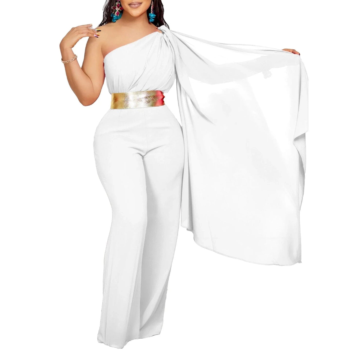 Elegant Jumpsuits & Rompers for Woman One Shoulder Flying Sleeve High Waisted Luxury Birthday Party Dinner Outfits Overalls 2024