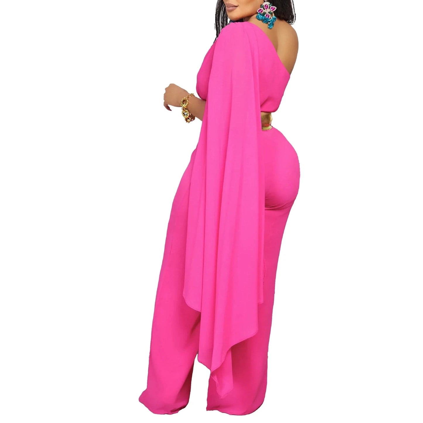 Elegant Jumpsuits & Rompers for Woman One Shoulder Flying Sleeve High Waisted Luxury Birthday Party Dinner Outfits Overalls 2024