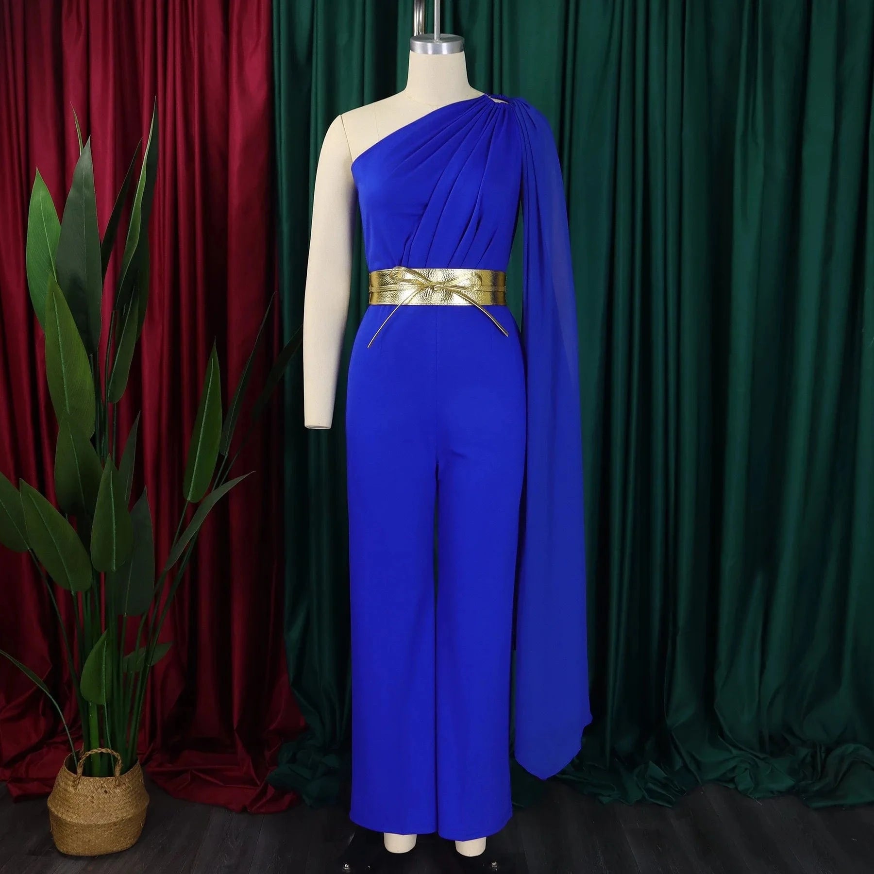 Elegant Jumpsuits & Rompers for Woman One Shoulder Flying Sleeve High Waisted Luxury Birthday Party Dinner Outfits Overalls 2024