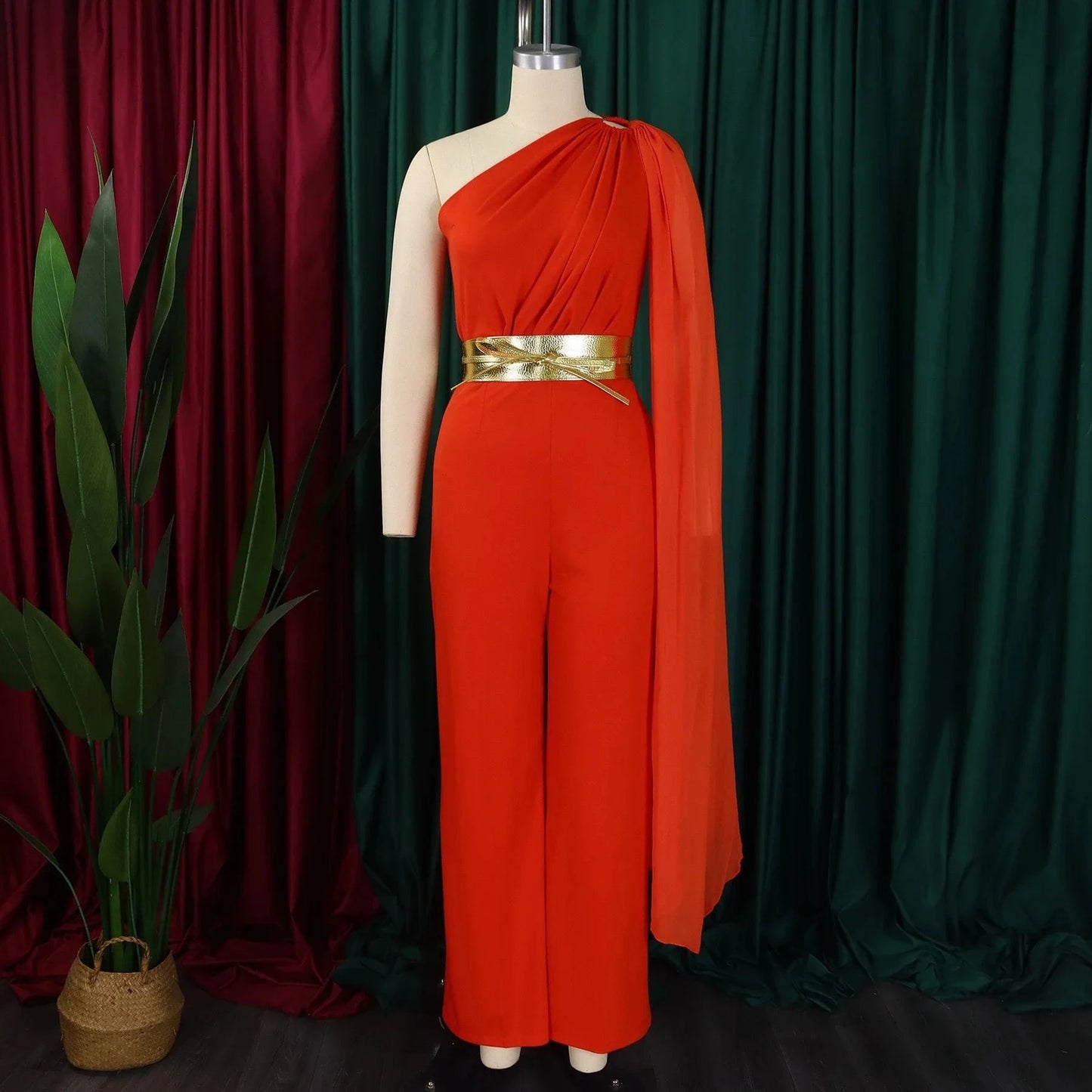 Elegant Jumpsuits & Rompers for Woman One Shoulder Flying Sleeve High Waisted Luxury Birthday Party Dinner Outfits Overalls 2024