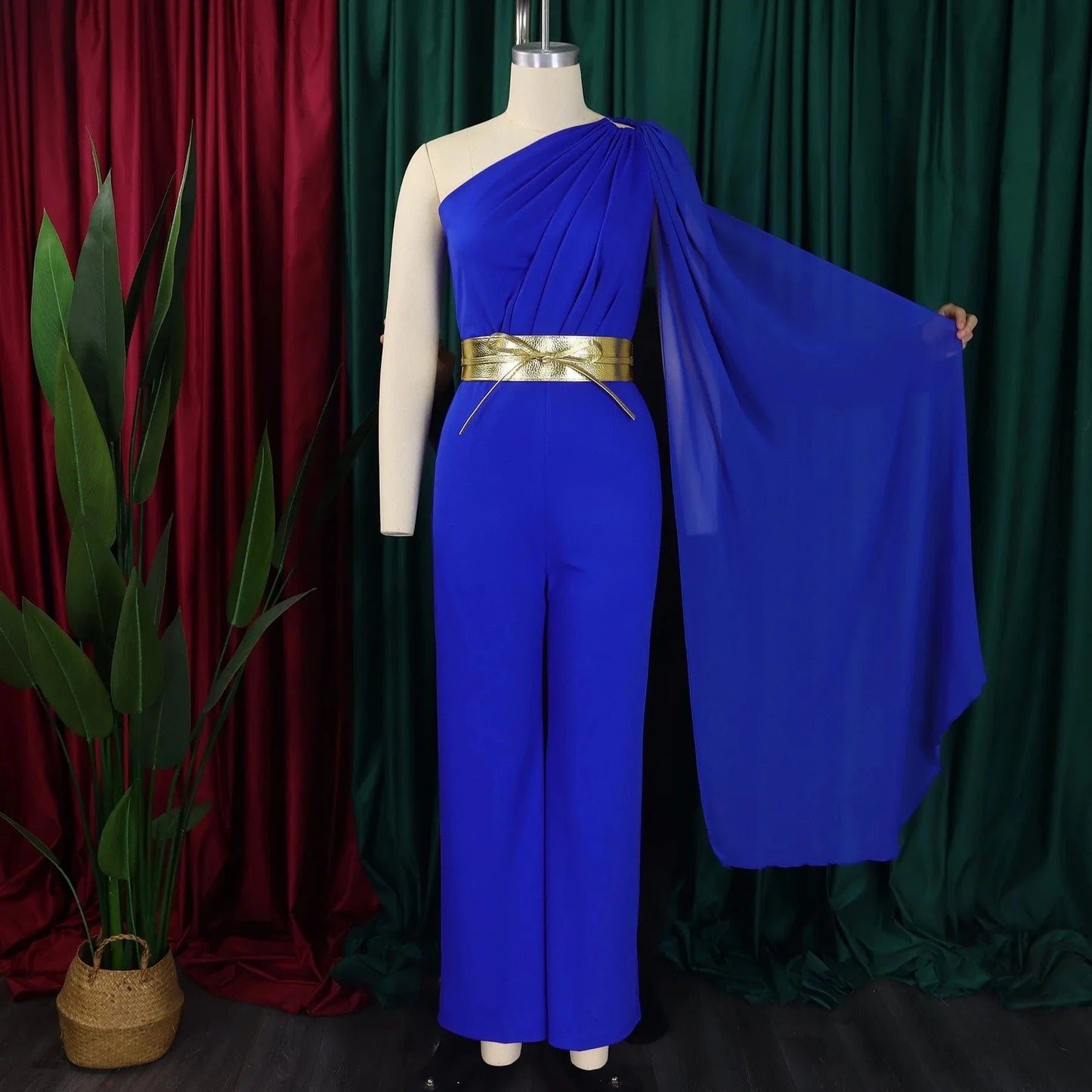 Elegant Jumpsuits & Rompers for Woman One Shoulder Flying Sleeve High Waisted Luxury Birthday Party Dinner Outfits Overalls 2024