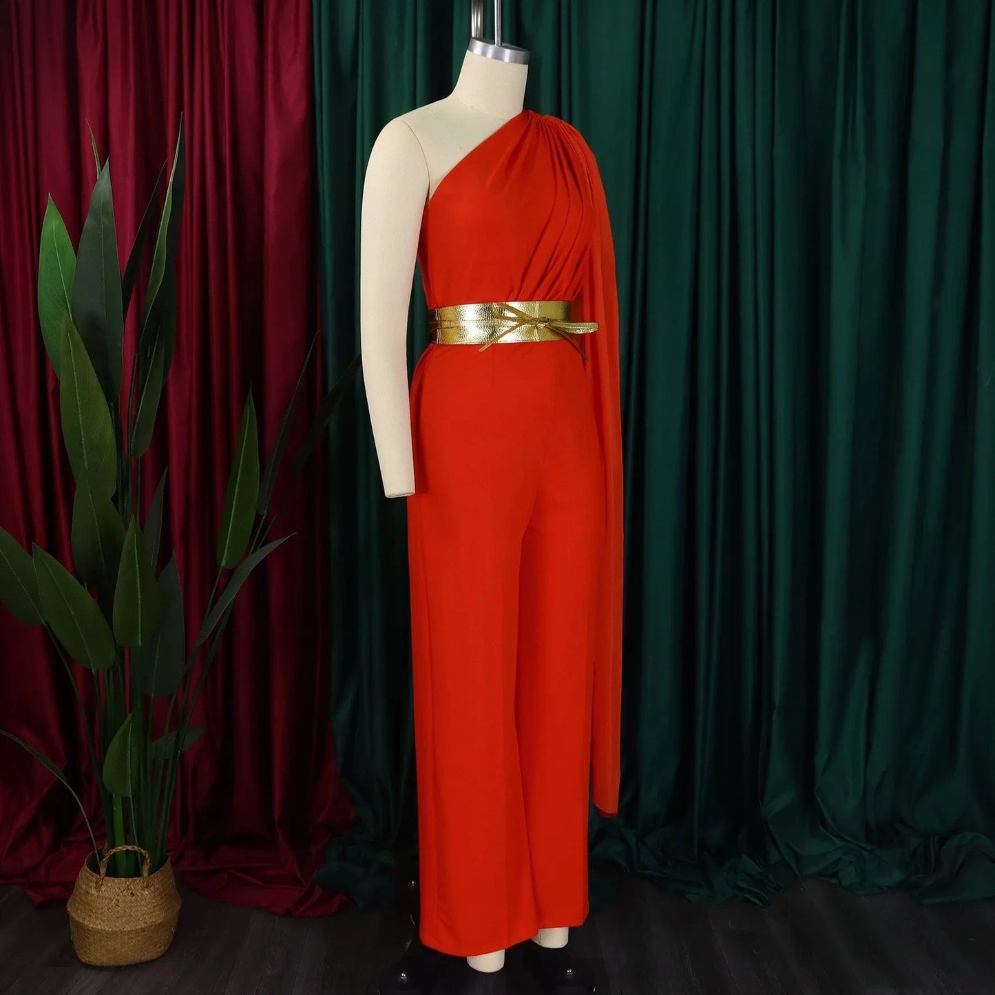 Elegant Jumpsuits & Rompers for Woman One Shoulder Flying Sleeve High Waisted Luxury Birthday Party Dinner Outfits Overalls 2024