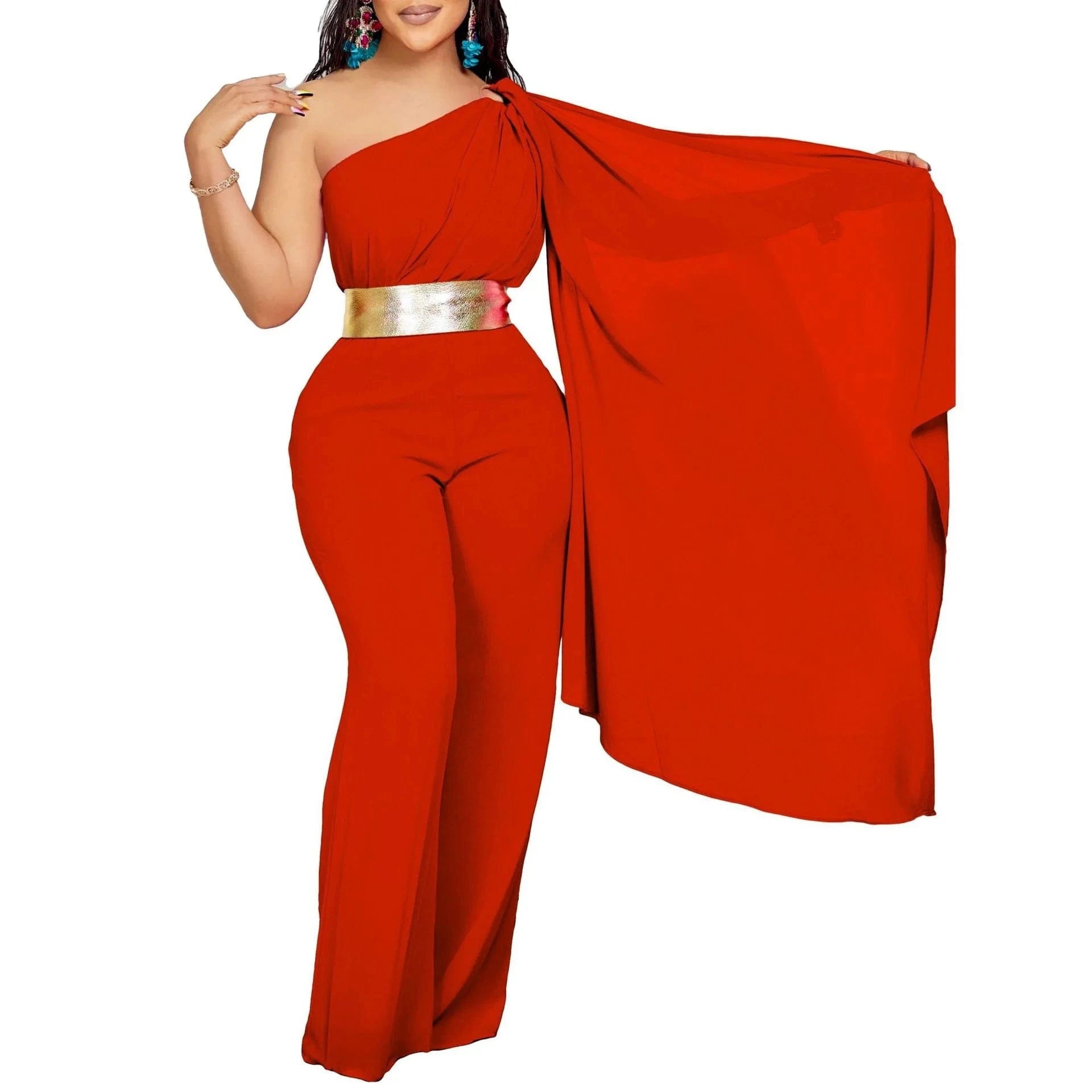 Elegant Jumpsuits & Rompers for Woman One Shoulder Flying Sleeve High Waisted Luxury Birthday Party Dinner Outfits Overalls 2024