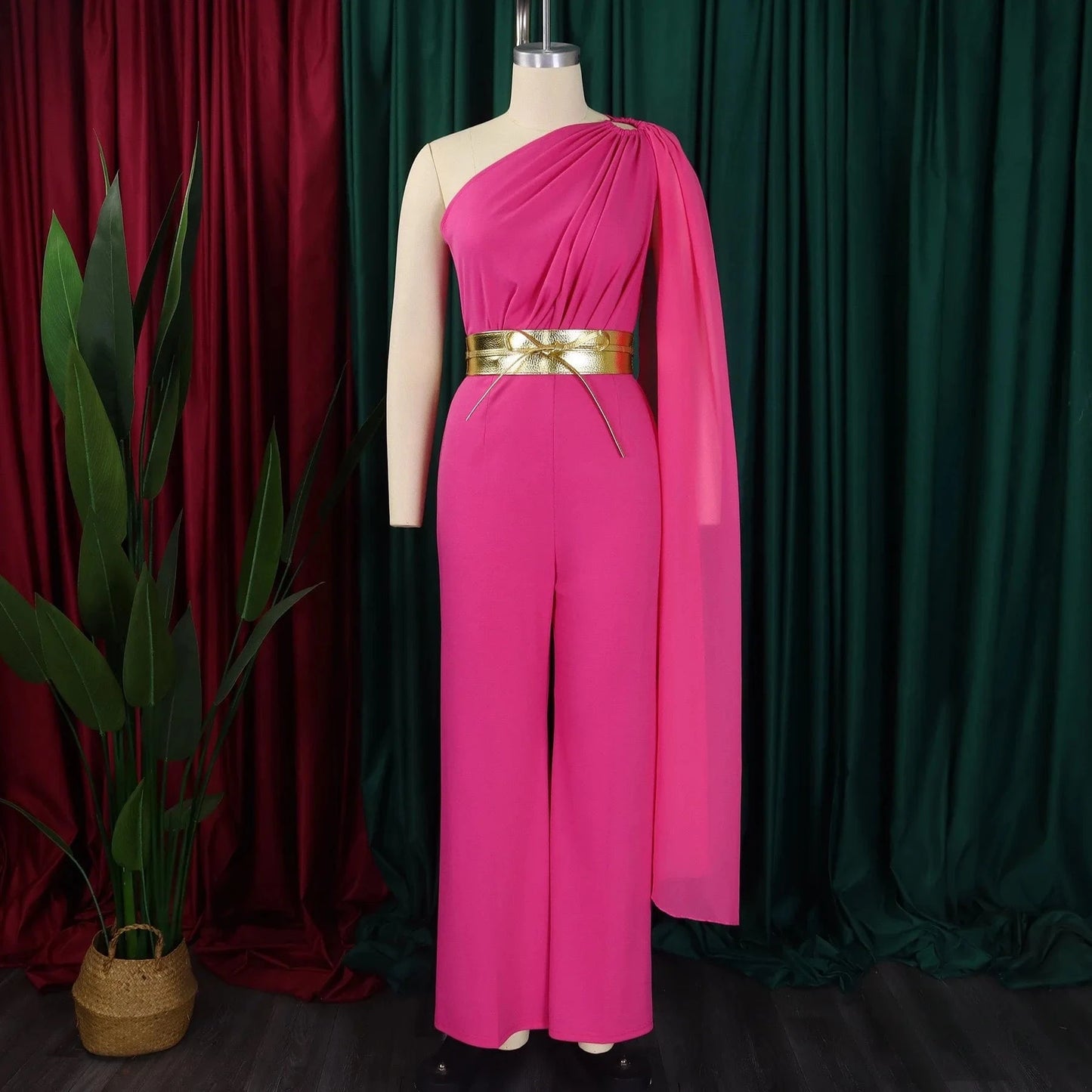 Elegant Jumpsuits & Rompers for Woman One Shoulder Flying Sleeve High Waisted Luxury Birthday Party Dinner Outfits Overalls 2024