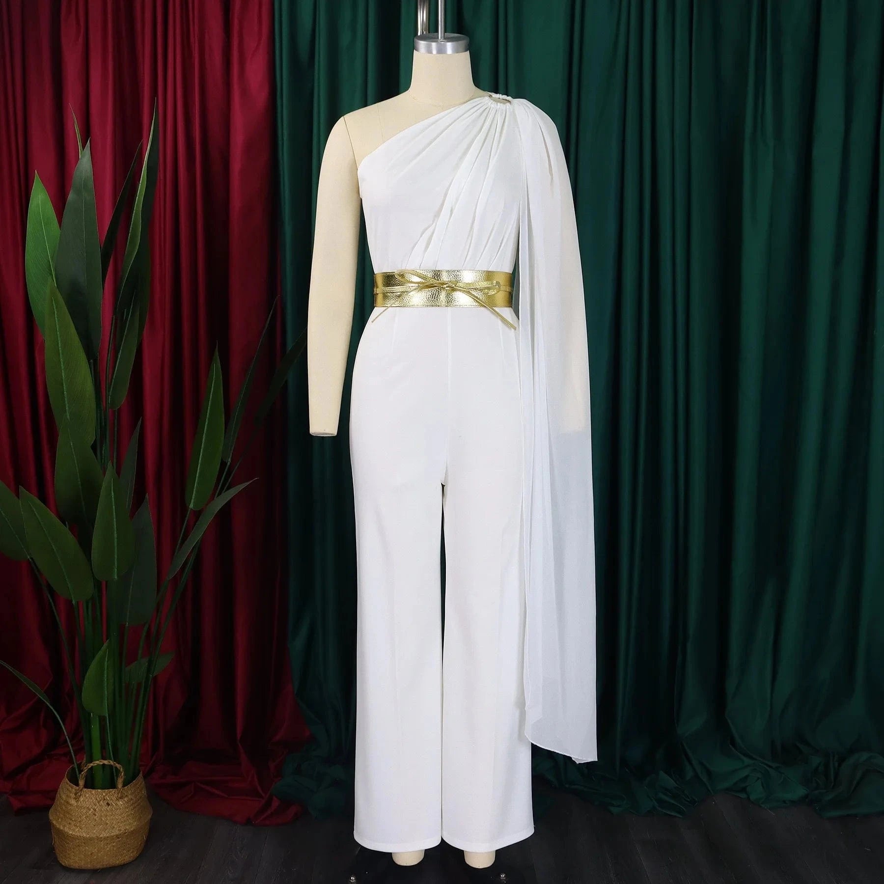 Elegant Jumpsuits & Rompers for Woman One Shoulder Flying Sleeve High Waisted Luxury Birthday Party Dinner Outfits Overalls 2024