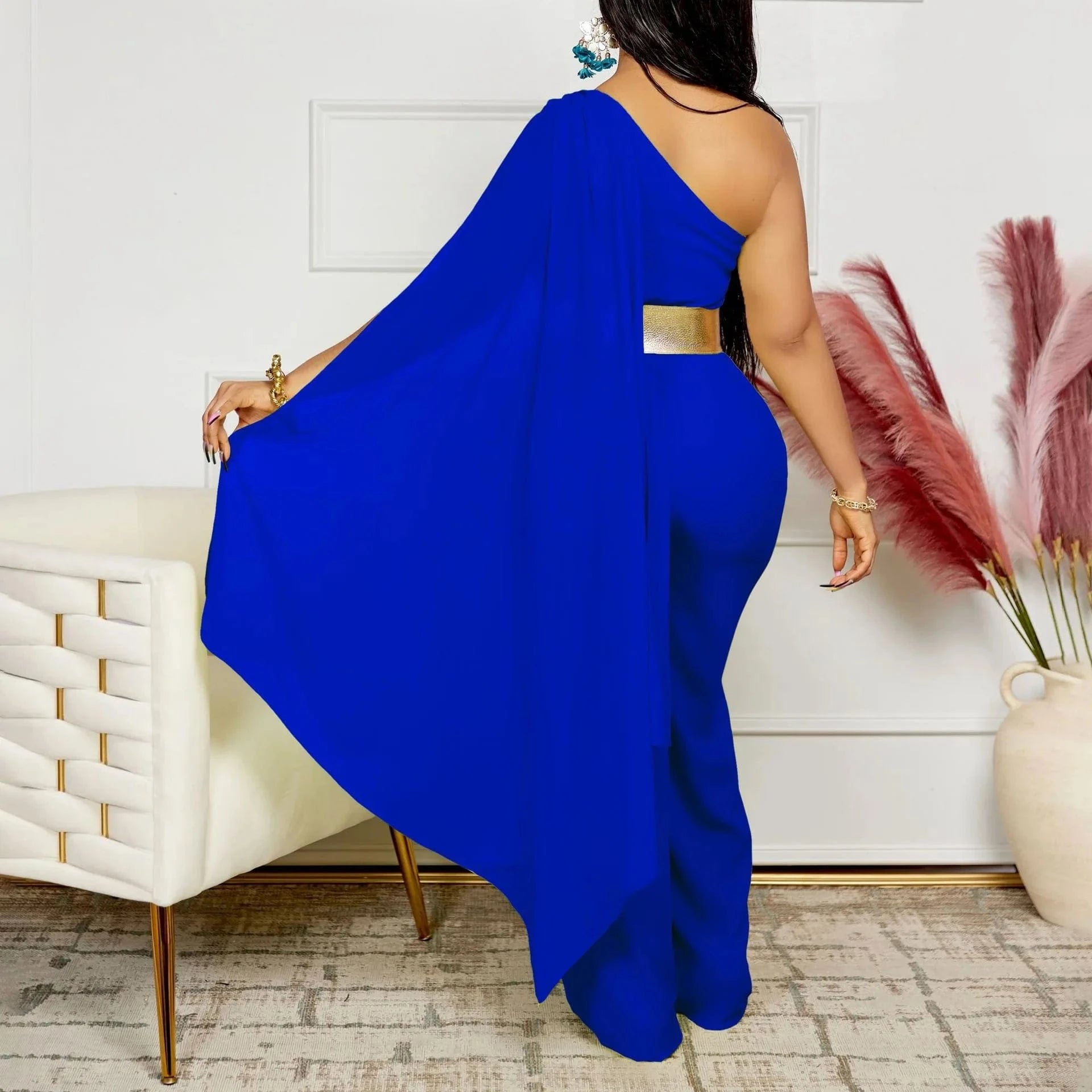 Elegant Jumpsuits & Rompers for Woman One Shoulder Flying Sleeve High Waisted Luxury Birthday Party Dinner Outfits Overalls 2024