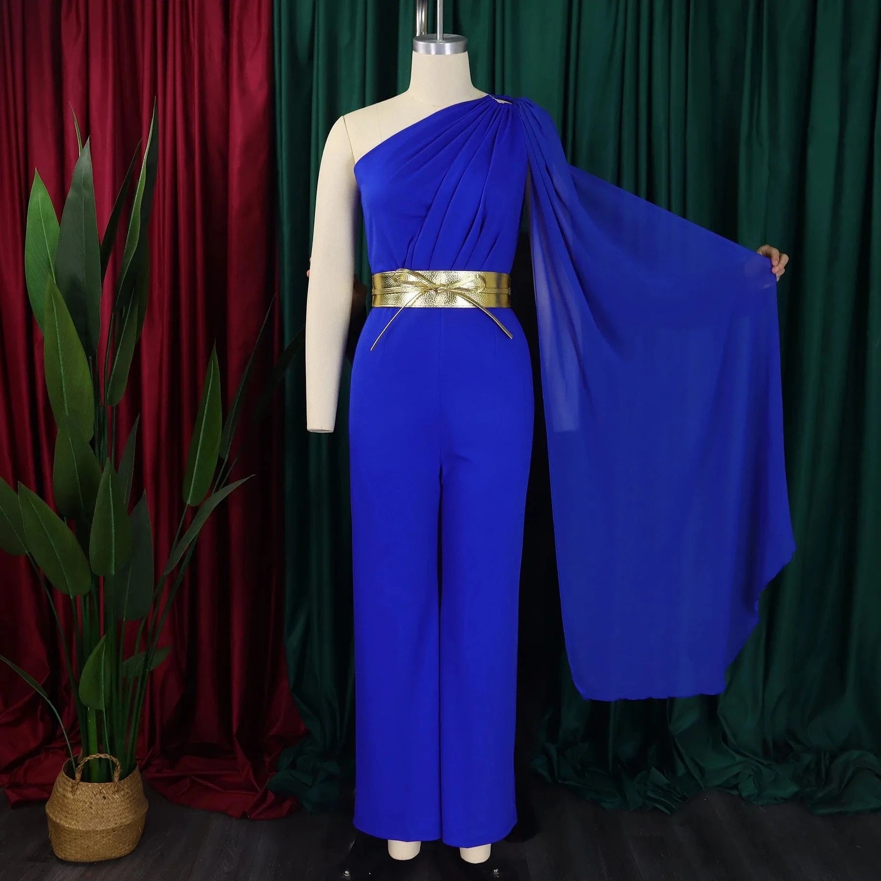 Elegant Jumpsuits & Rompers for Woman One Shoulder Flying Sleeve High Waisted Luxury Birthday Party Dinner Outfits Overalls 2024