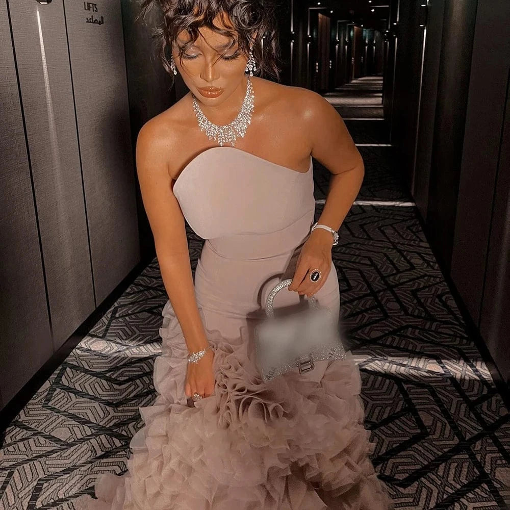 Elegant Lilac Tulle Mermaid Dubai Evening Dresses For Arabic Women Wedding Party Purple Long Formal Gowns Sf107-2