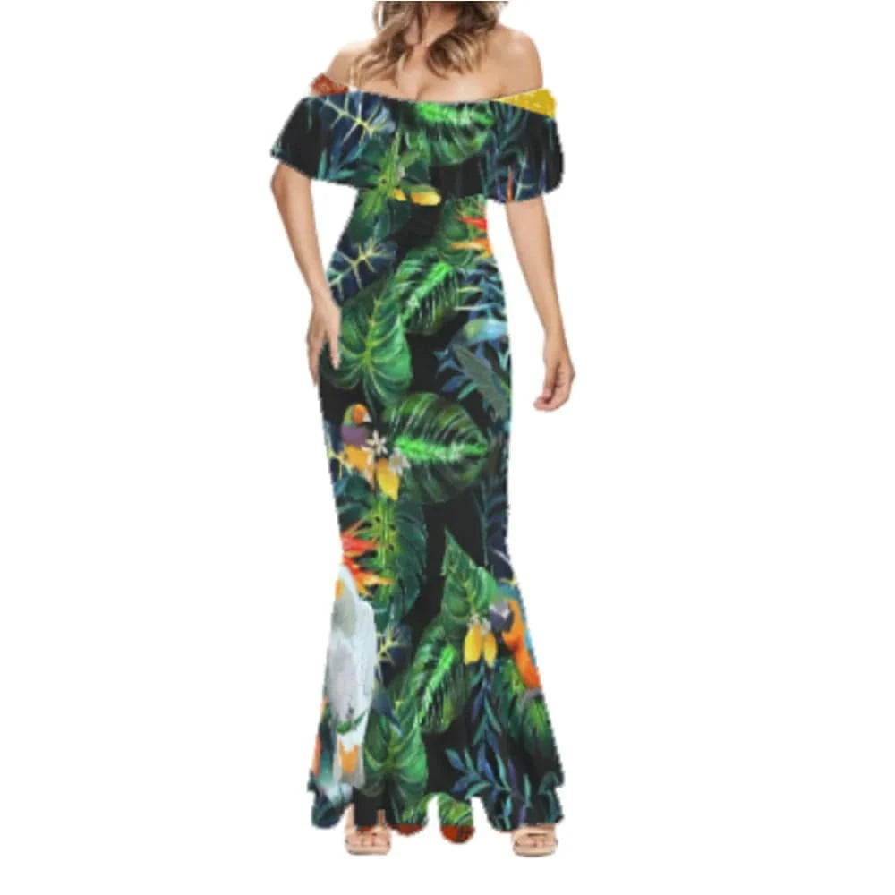 Elegant Long Party Dresses and Polynesian Tribal Tapa Print Puletasi Dress Pacific Island Print Custom Long Gown Evening Dress