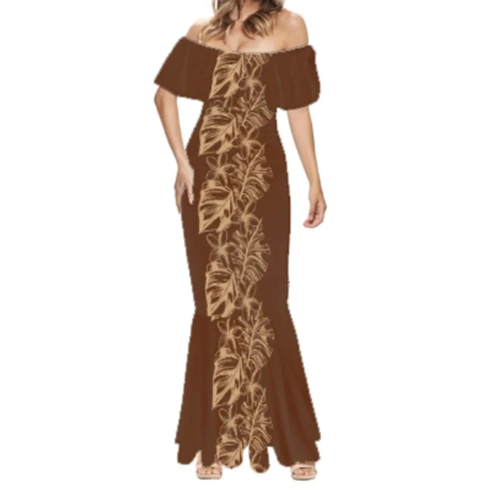 Elegant Long Party Dresses and Polynesian Tribal Tapa Print Puletasi Dress Pacific Island Print Custom Long Gown Evening Dress