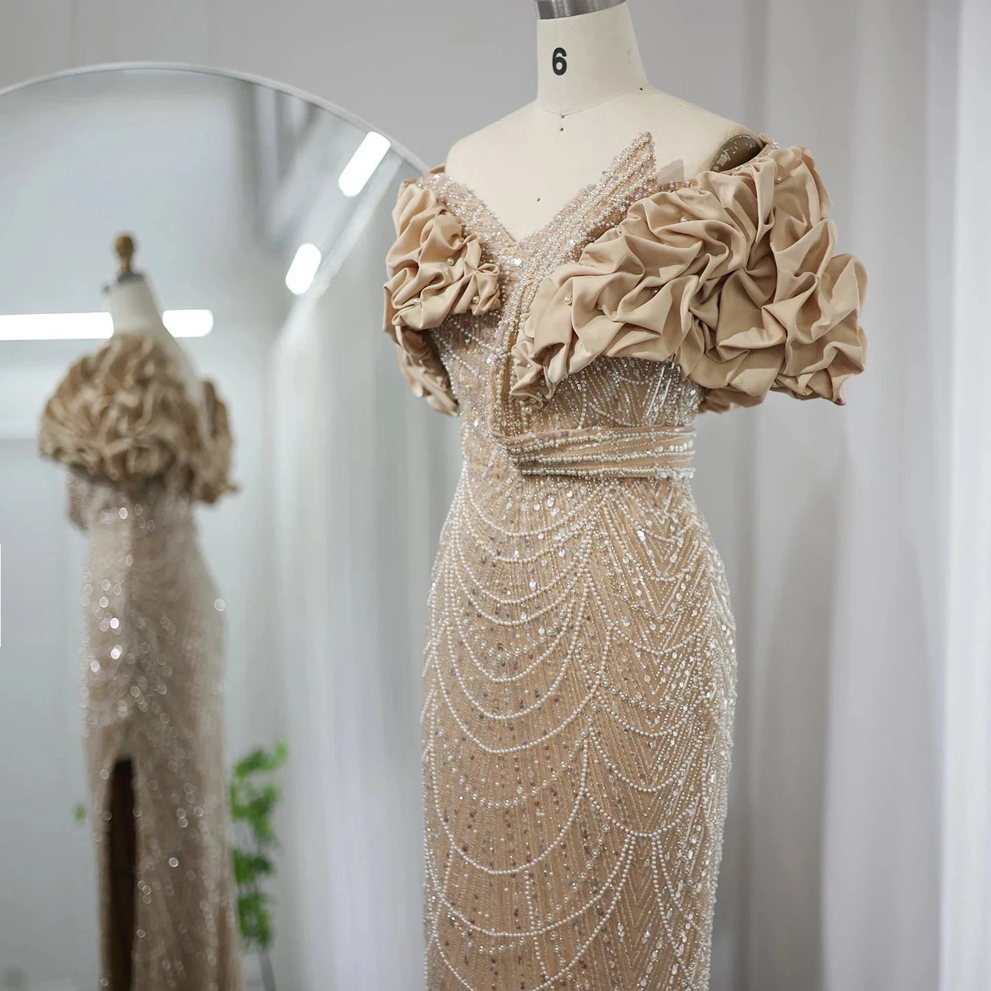 Elegant Off Shoulder Mermaid Sage Green Evening Dresses Luxury Dubai Women Arabic Champagne Wedding Party Gown Sz288