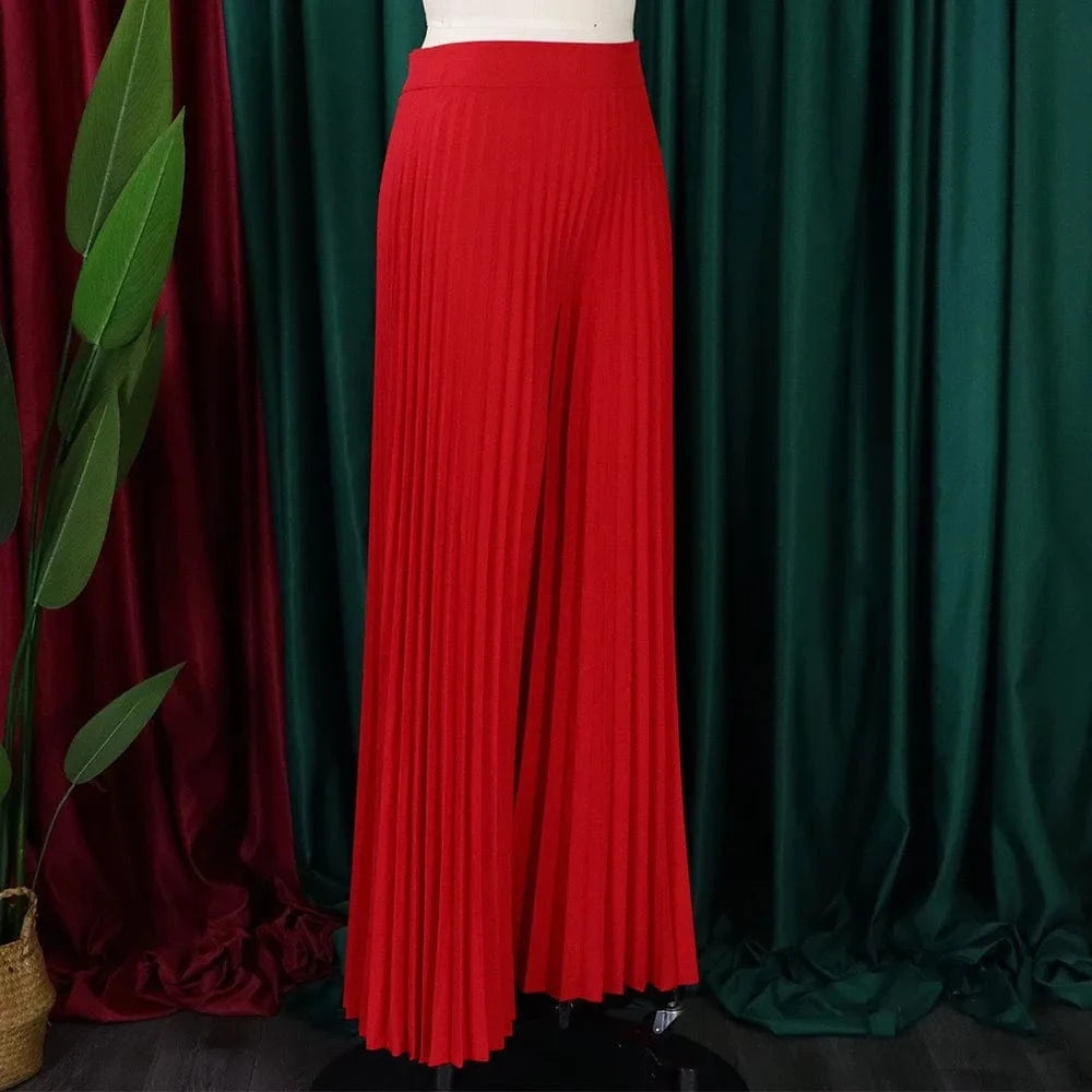 Elegant Pleated Wide Leg Pants High Waisted for Woman 2024 Loose Floor Length Fashion Female Birthday Party Dinner Trousers New