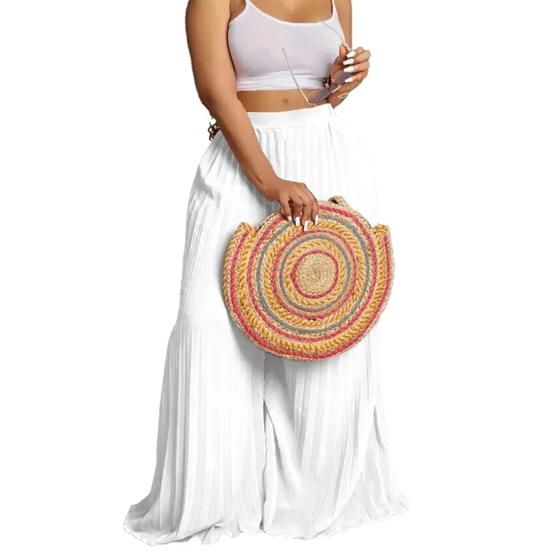 Elegant Pleated Wide Leg Pants High Waisted for Woman 2024 Loose Floor Length Fashion Female Birthday Party Dinner Trousers New