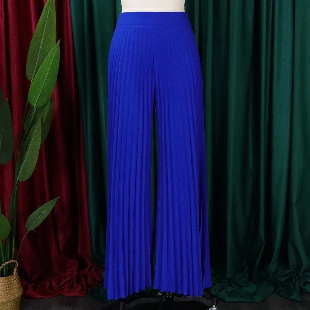 Elegant Pleated Wide Leg Pants High Waisted for Woman 2024 Loose Floor Length Fashion Female Birthday Party Dinner Trousers New