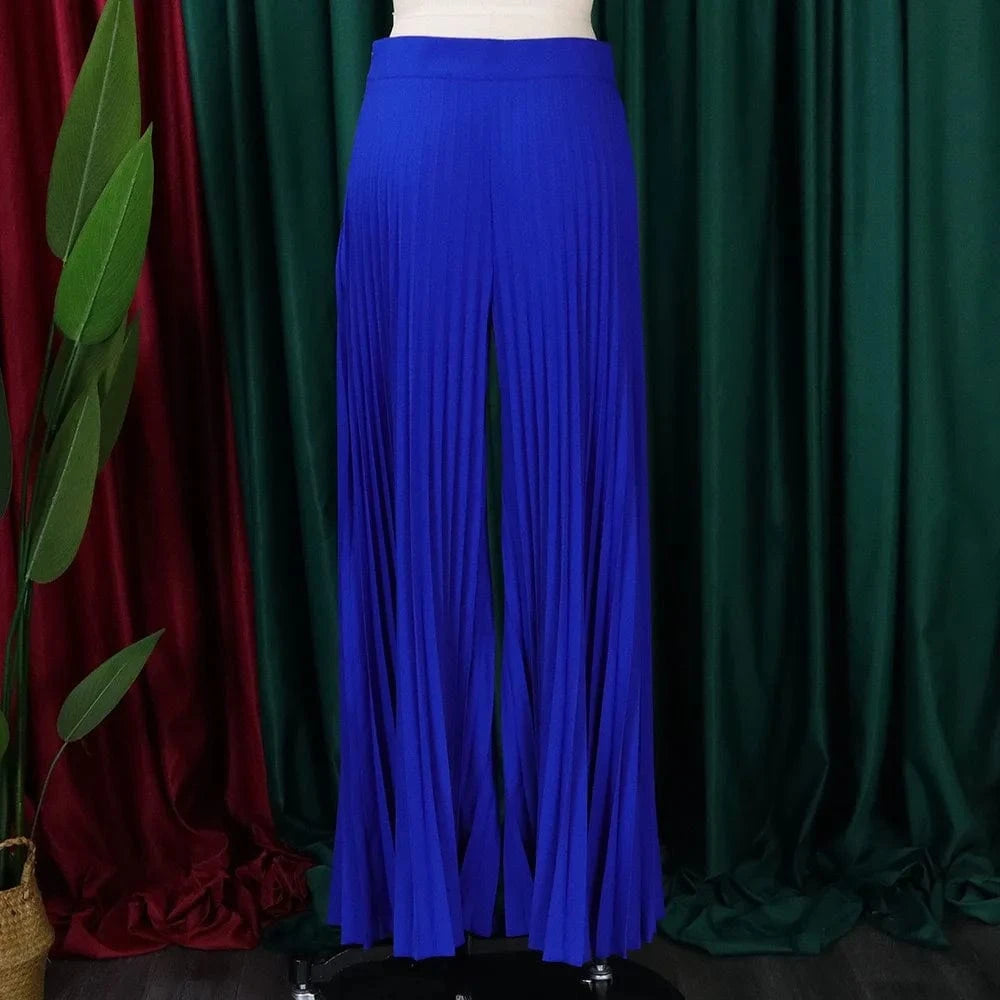 Elegant Pleated Wide Leg Pants High Waisted for Woman 2024 Loose Floor Length Fashion Female Birthday Party Dinner Trousers New
