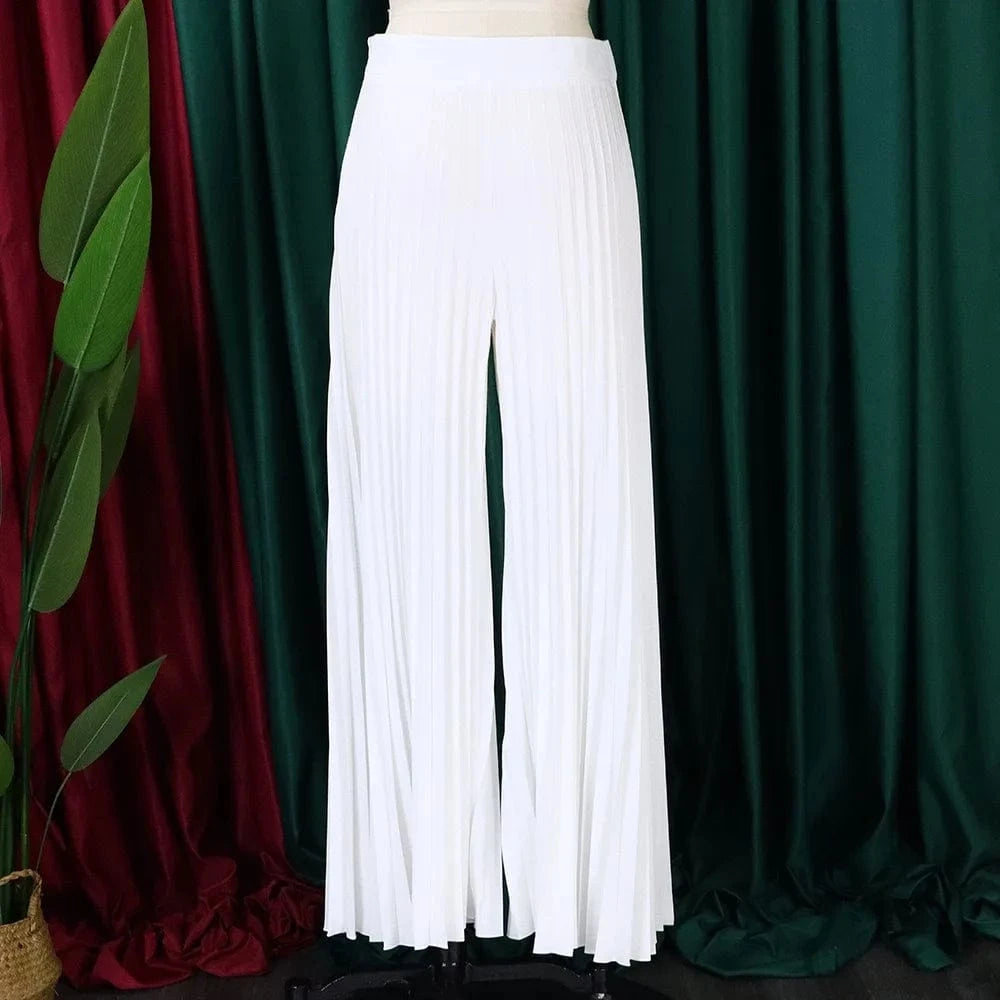 Elegant Pleated Wide Leg Pants High Waisted for Woman 2024 Loose Floor Length Fashion Female Birthday Party Dinner Trousers New