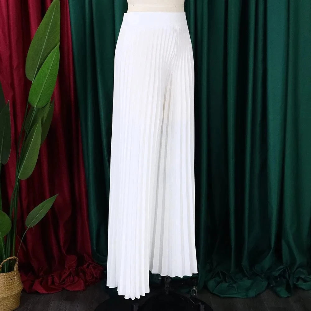Elegant Pleated Wide Leg Pants High Waisted for Woman 2024 Loose Floor Length Fashion Female Birthday Party Dinner Trousers New