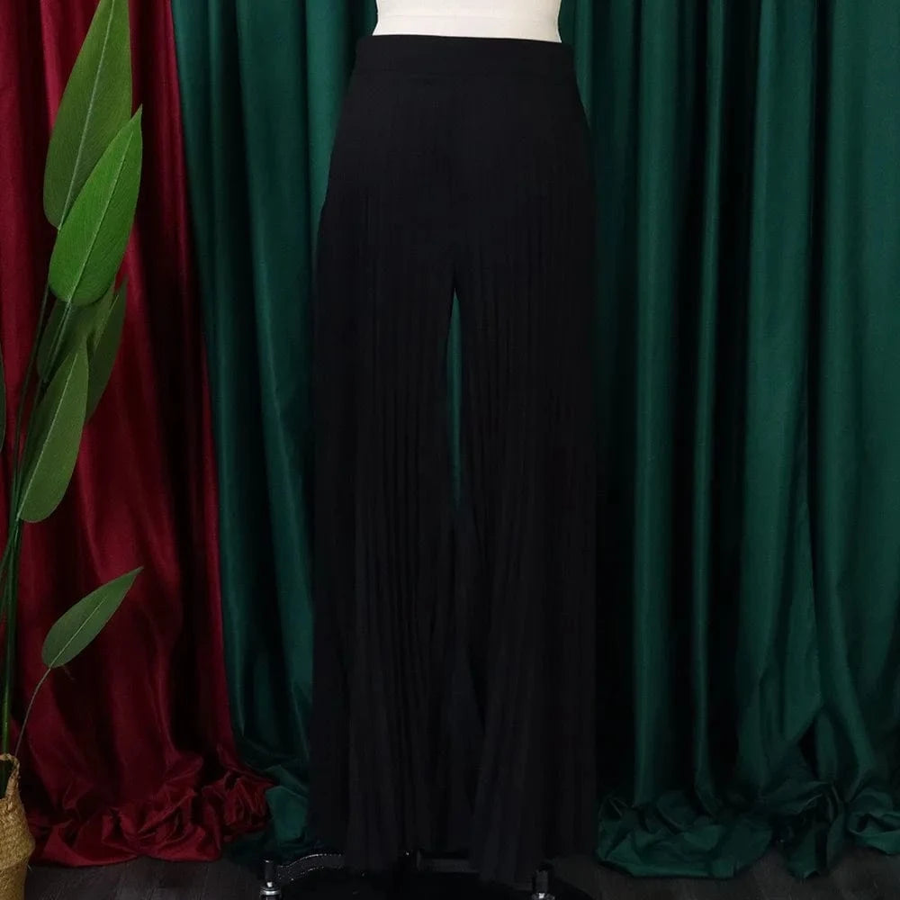 Elegant Pleated Wide Leg Pants High Waisted for Woman 2024 Loose Floor Length Fashion Female Birthday Party Dinner Trousers New