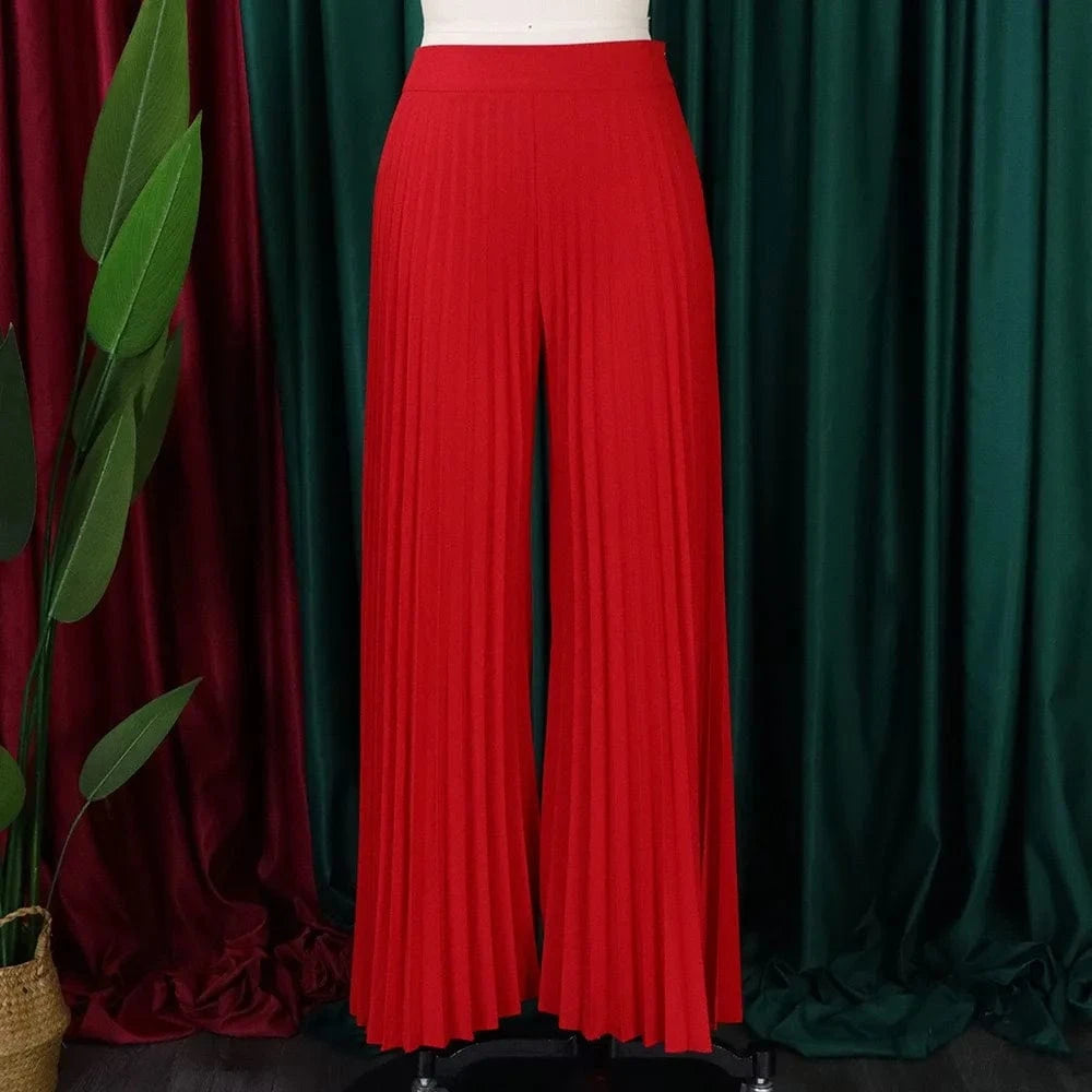 Elegant Pleated Wide Leg Pants High Waisted for Woman 2024 Loose Floor Length Fashion Female Birthday Party Dinner Trousers New