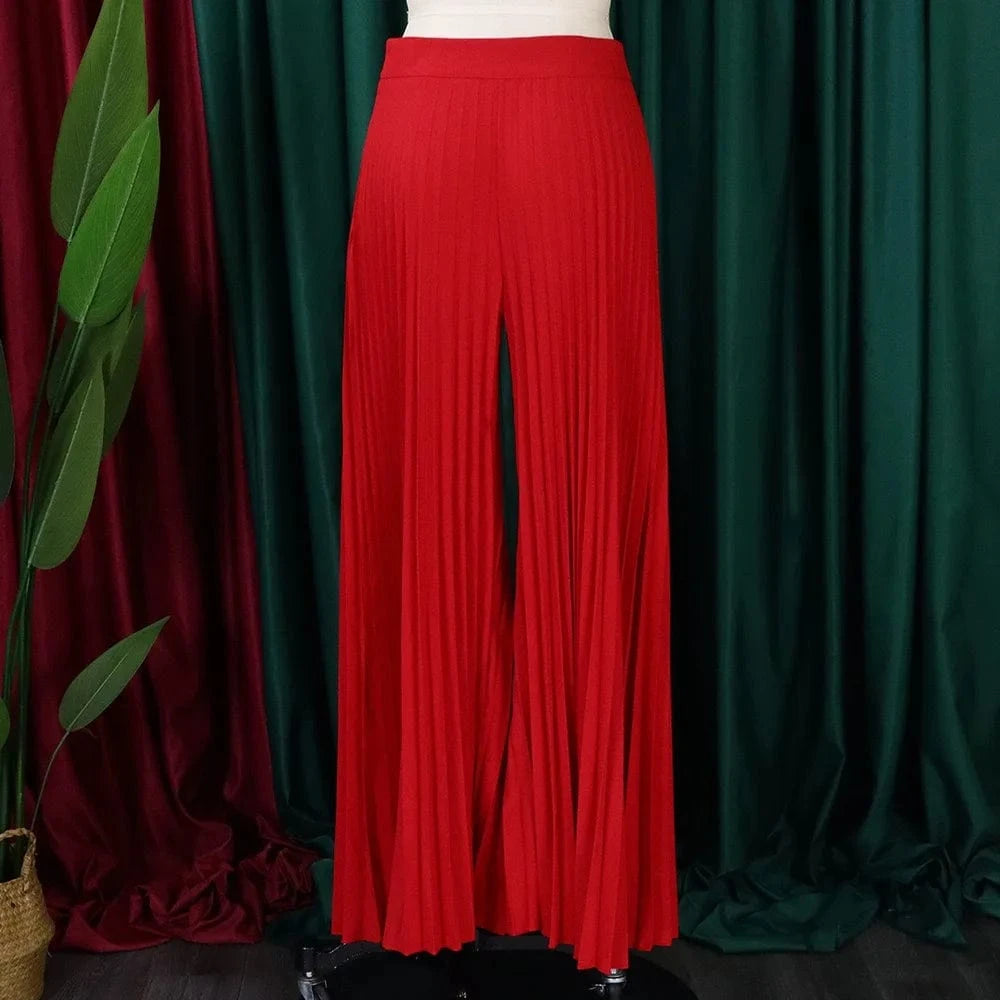 Elegant Pleated Wide Leg Pants High Waisted for Woman 2024 Loose Floor Length Fashion Female Birthday Party Dinner Trousers New