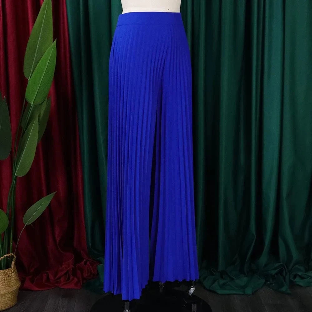 Elegant Pleated Wide Leg Pants High Waisted for Woman 2024 Loose Floor Length Fashion Female Birthday Party Dinner Trousers New