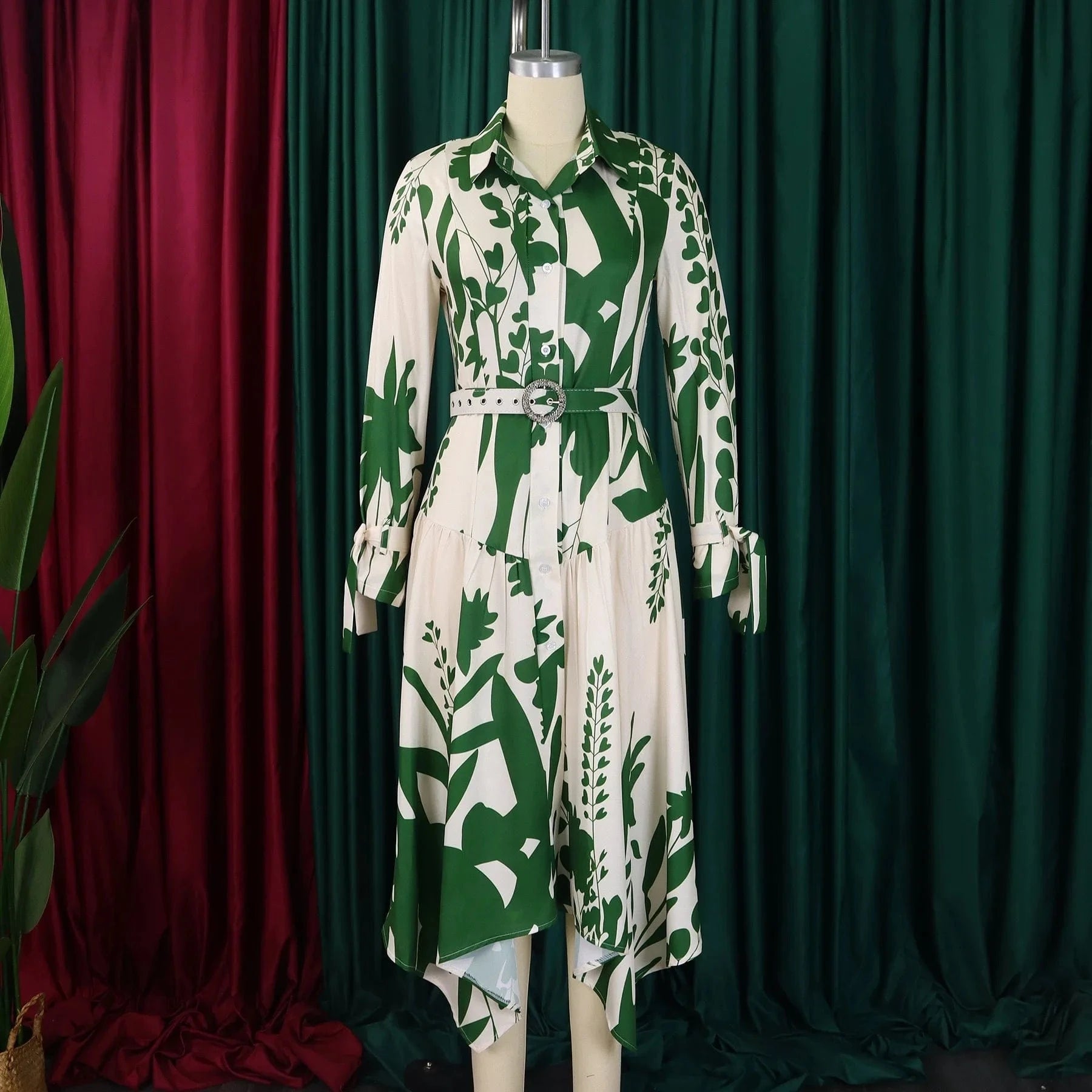 Elegant Printed Dresses Woman 2024 Turn Down Collar Single Breasted Full Sleeve Asymmetric Ankle Length Fashion Birthday Dress