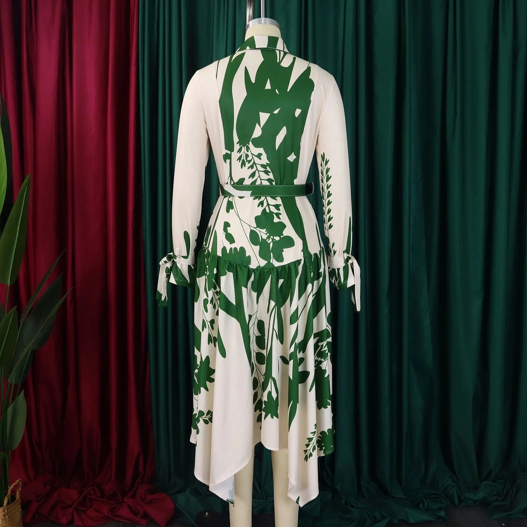 Elegant Printed Dresses Woman 2024 Turn Down Collar Single Breasted Full Sleeve Asymmetric Ankle Length Fashion Birthday Dress