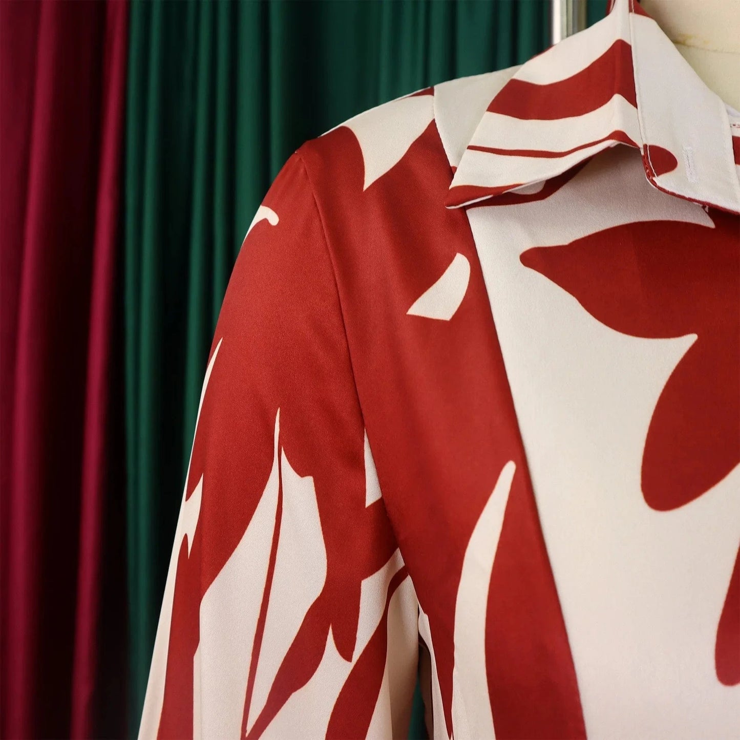 Elegant Printed Dresses Woman 2024 Turn Down Collar Single Breasted Full Sleeve Asymmetric Ankle Length Fashion Birthday Dress