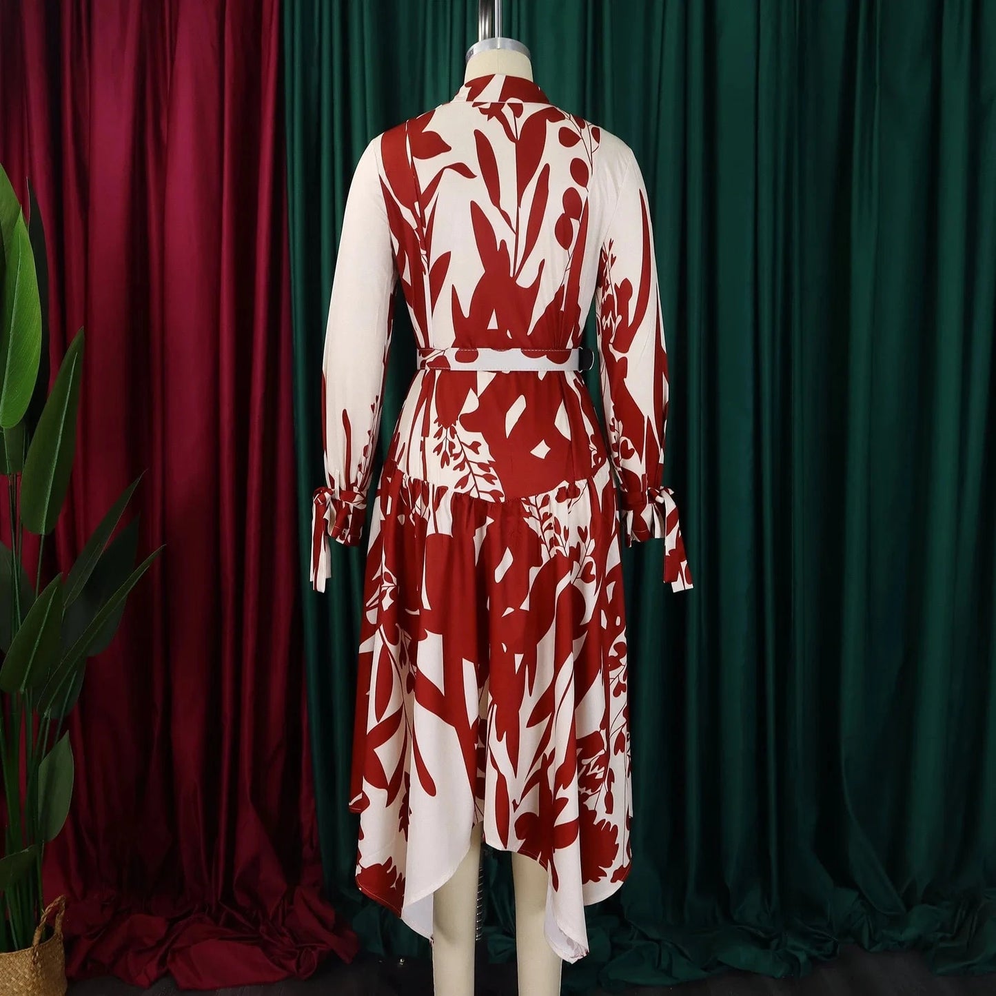 Elegant Printed Dresses Woman 2024 Turn Down Collar Single Breasted Full Sleeve Asymmetric Ankle Length Fashion Birthday Dress