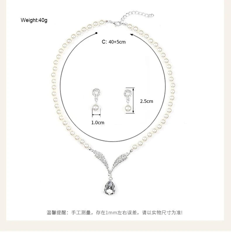 Elegant Simulated-Pearl Bridal Jewelry Sets Rhinestone Pearl Drop NECKLACE+EARRINGS Wedding Jewelry Sets for Women Gifts