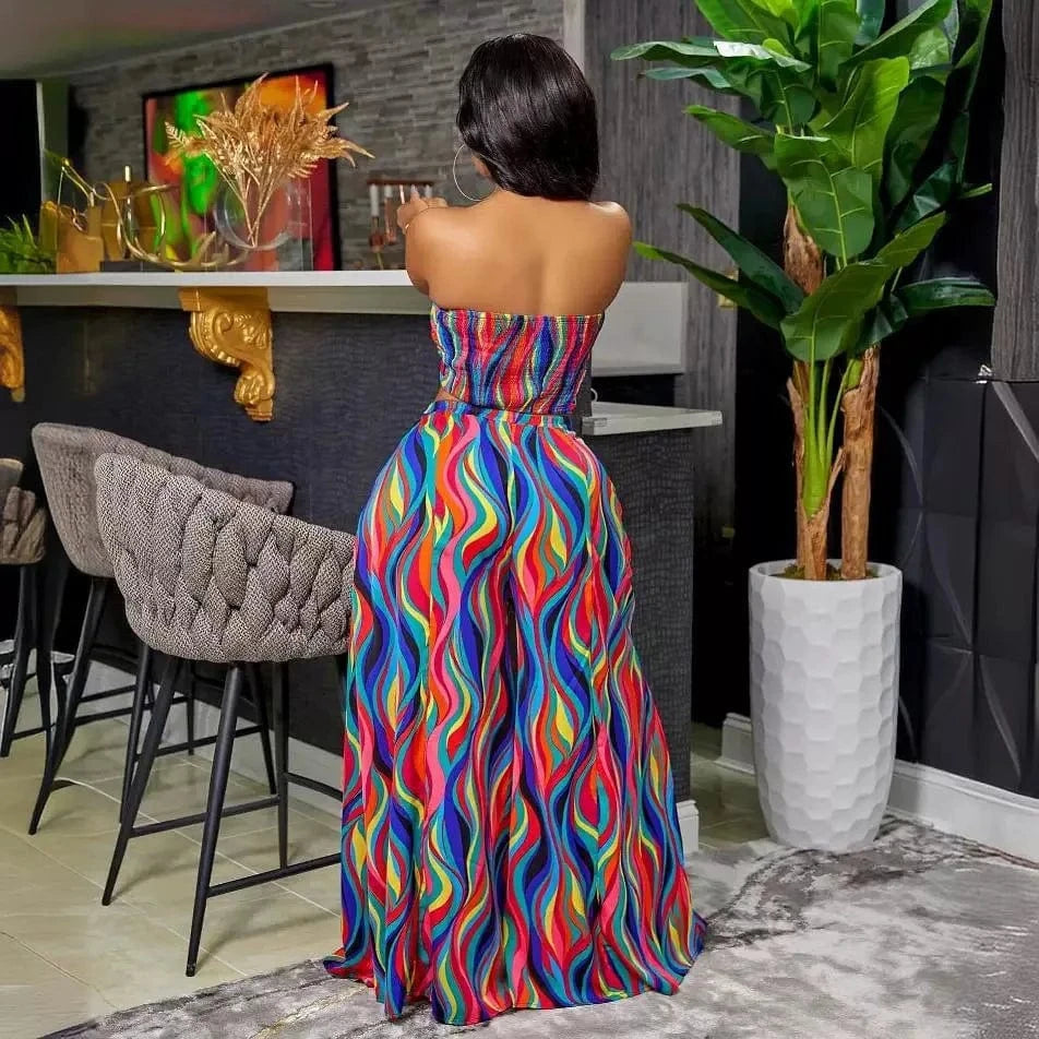 Elegant Striped Women Two 2 Piece Set Outfits Sweatsuit 2024 Summer Bow Crop Top and Loose Dress Pants Matching Set