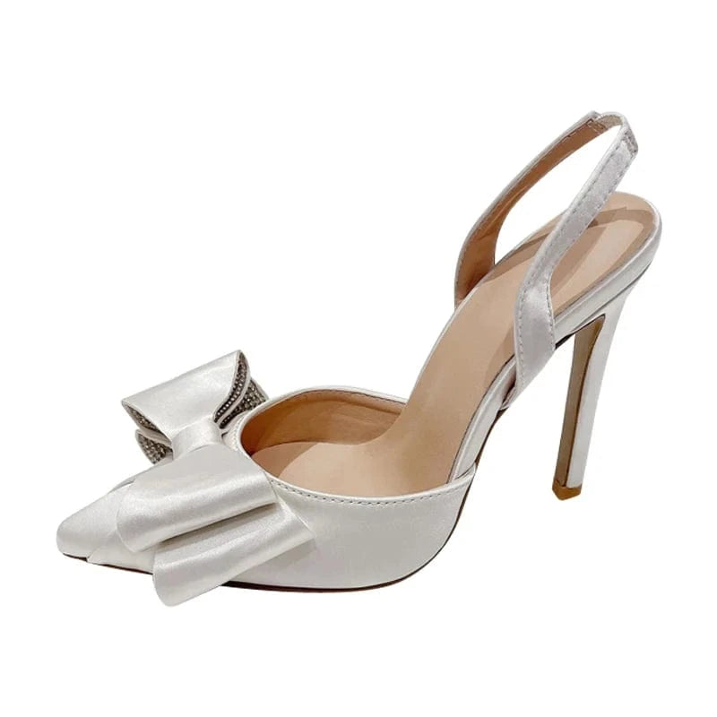 Elegant Women Party Wedding Banquet Shoes Sexy High Heels Pumps Pink Bowknot Summer Slingback Sandals Pointed Toe Stiletto 2023