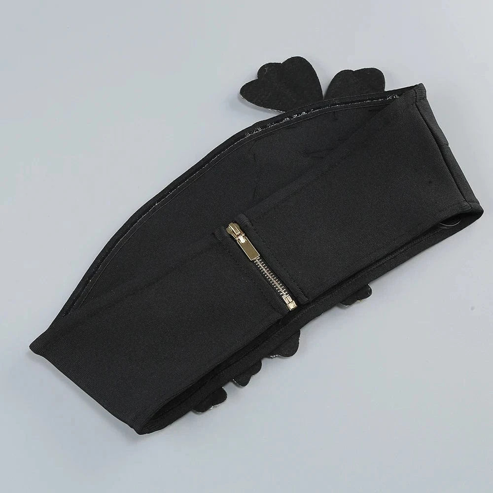 Elegant Women's Black Strapless Crop Top Rhinestone Floral Skirt Two-piece Gown Ideal for Party Fashionable Glamorous Choice