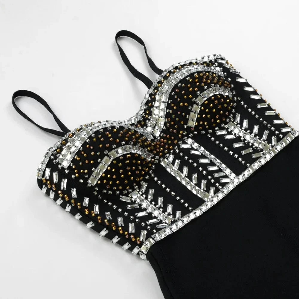 Elegant Women's Clothing Bodycon Bandage Dress Backless Beading Casual Dress Evening party Mini Dress