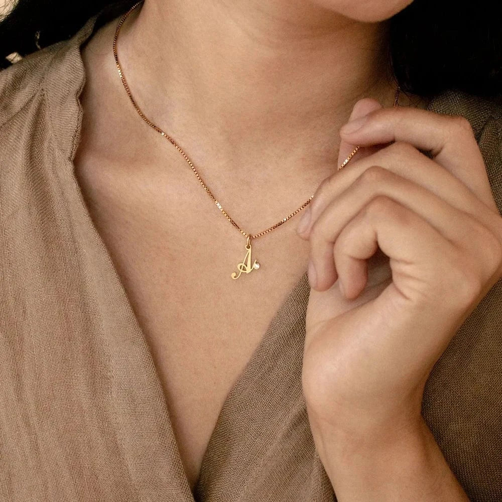 eManco Box Chain Necklace Women's Fashion Stainless Steel Jewelry Diy Personalized Alphabet Letters Birthstone Name Necklace