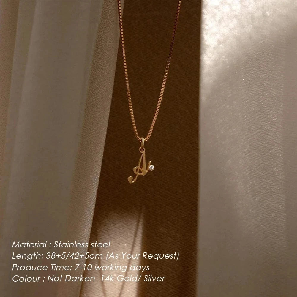 eManco Box Chain Necklace Women's Fashion Stainless Steel Jewelry Diy Personalized Alphabet Letters Birthstone Name Necklace