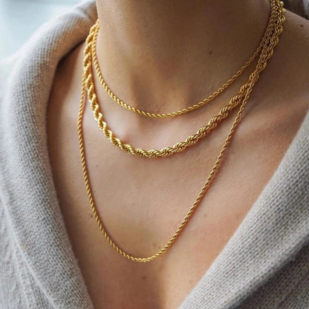 eManco Fashion Hip hop Fine Jewelry  Stainless Steel 14K Gold PVD Plated Twisted Rope Chain Necklace For Men Women